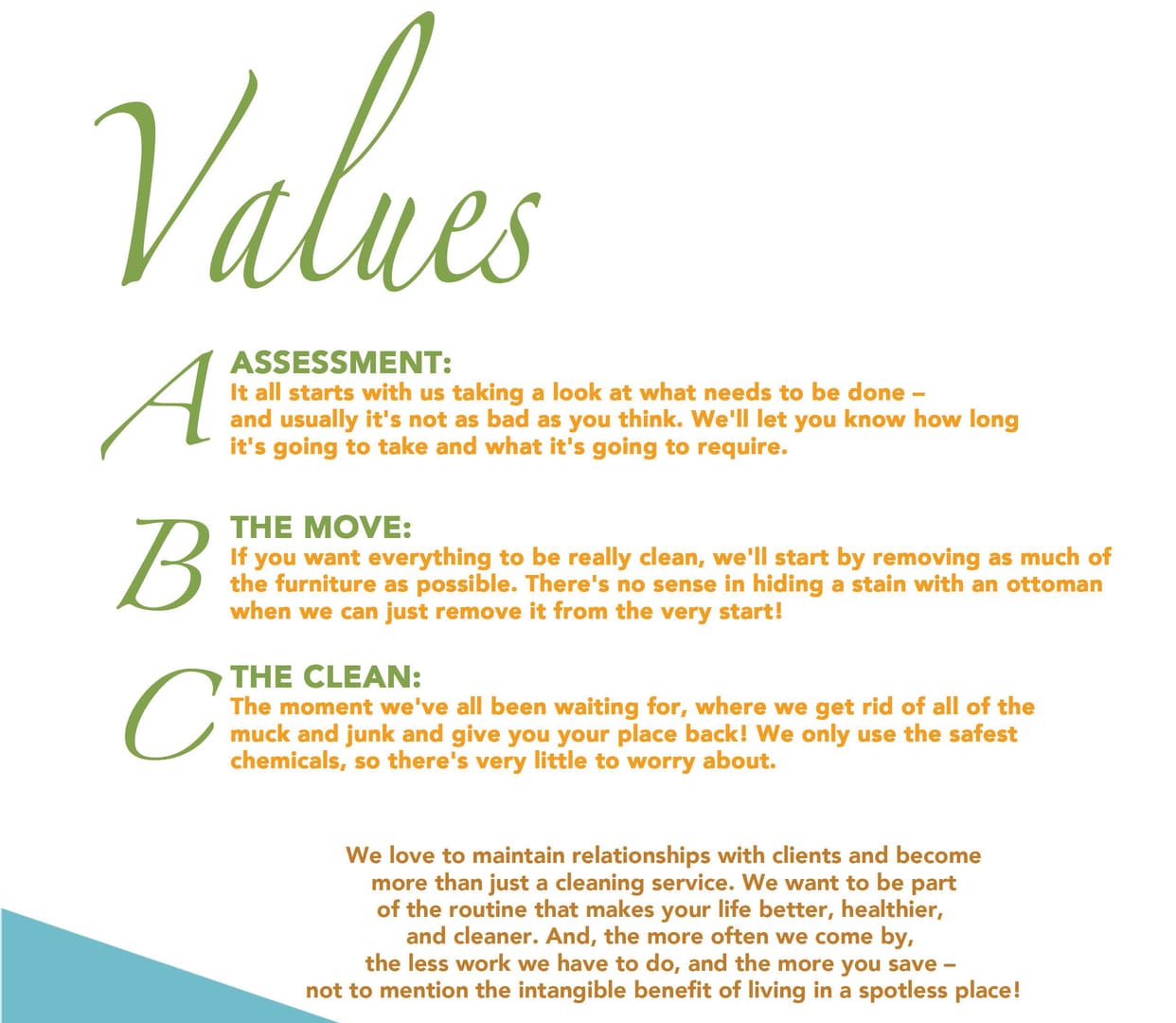 A poster with the words " values " and " abc ".