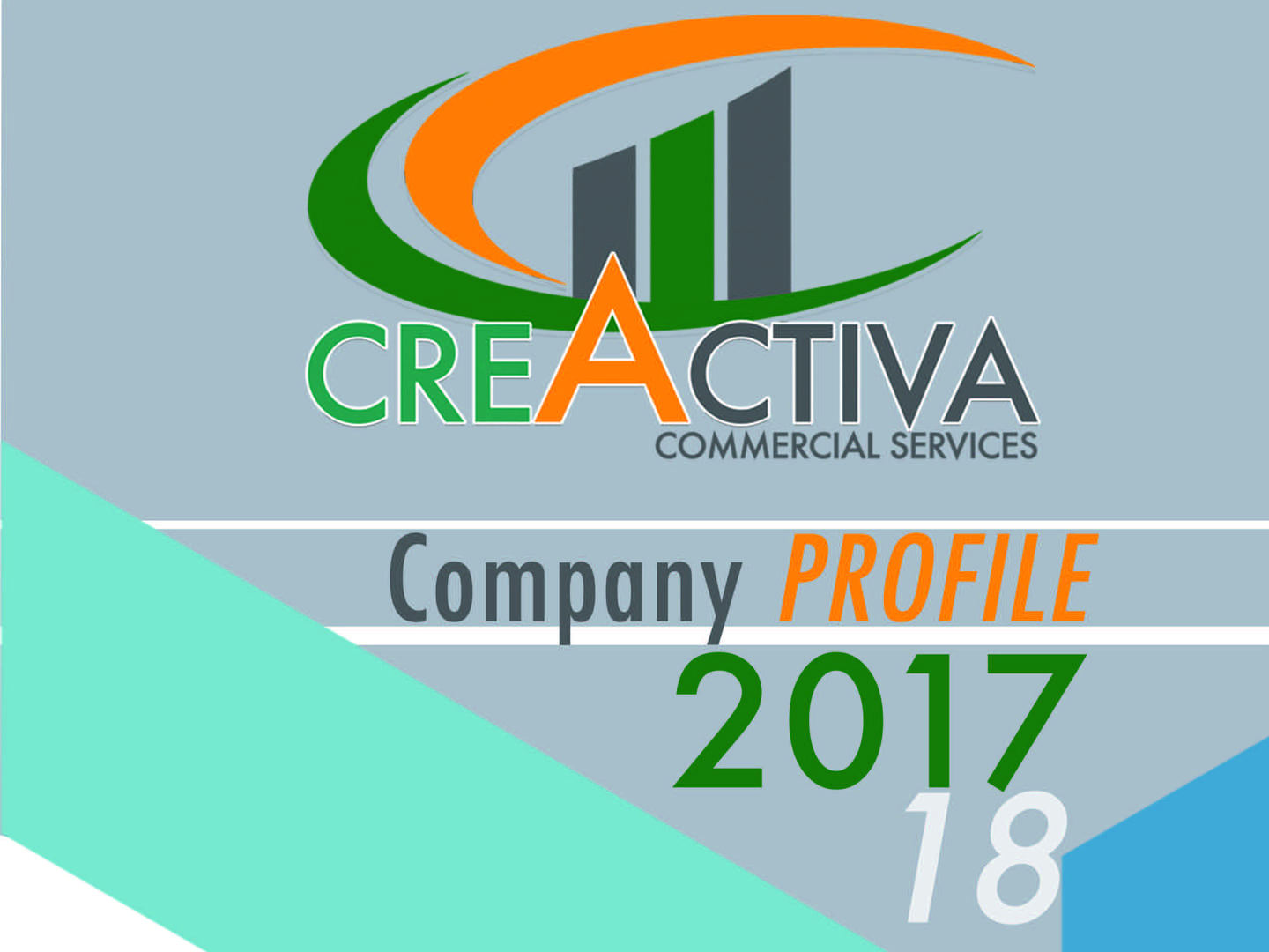 A company profile cover with the name of the company and logo.